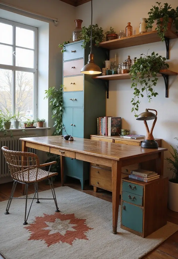 22 Office Decoration Ideas That Feel Fresh & Stylish - 1. Upcycled Furniture
