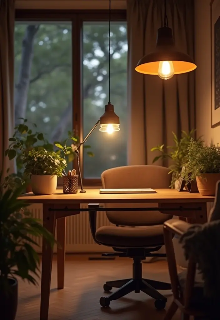 22 Office Decoration Ideas That Feel Fresh & Stylish - 14. Sustainable Lighting Solutions