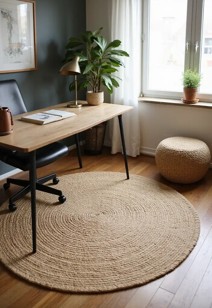 22 Office Decoration Ideas That Feel Fresh & Stylish - 6. Sustainable Rugs