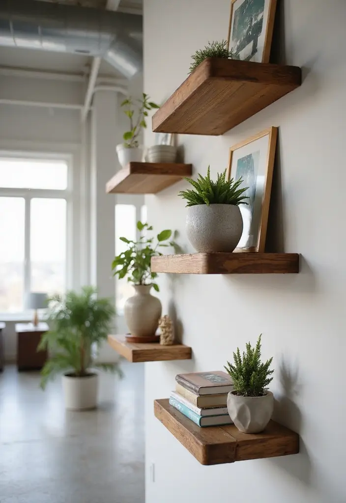 22 Office Shelving Ideas That Mix Storage & Style - 1. Floating Wooden Shelves