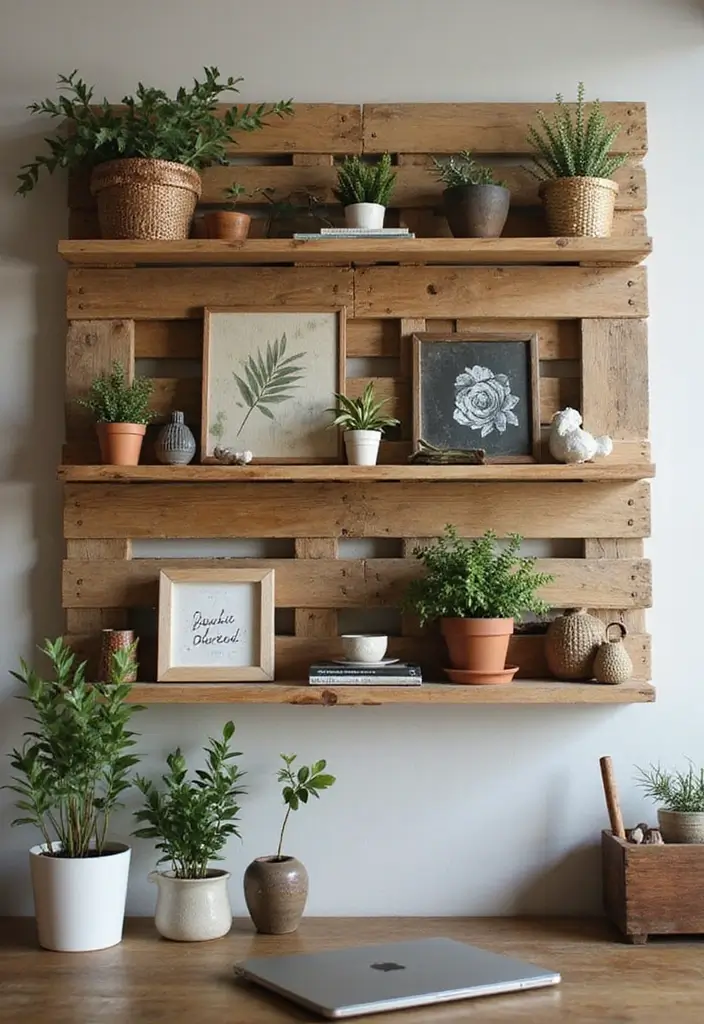 22 Office Shelving Ideas That Mix Storage & Style - 15. Upcycled Pallet Shelves
