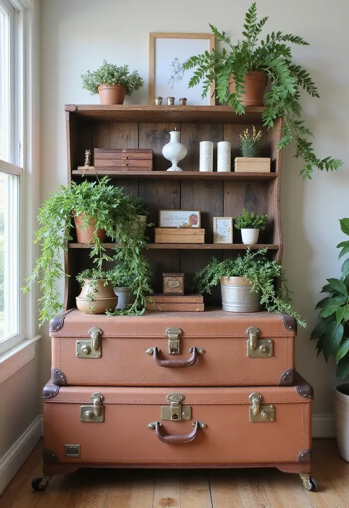 22 Office Shelving Ideas That Mix Storage & Style - 21. Vintage Suitcase Shelving