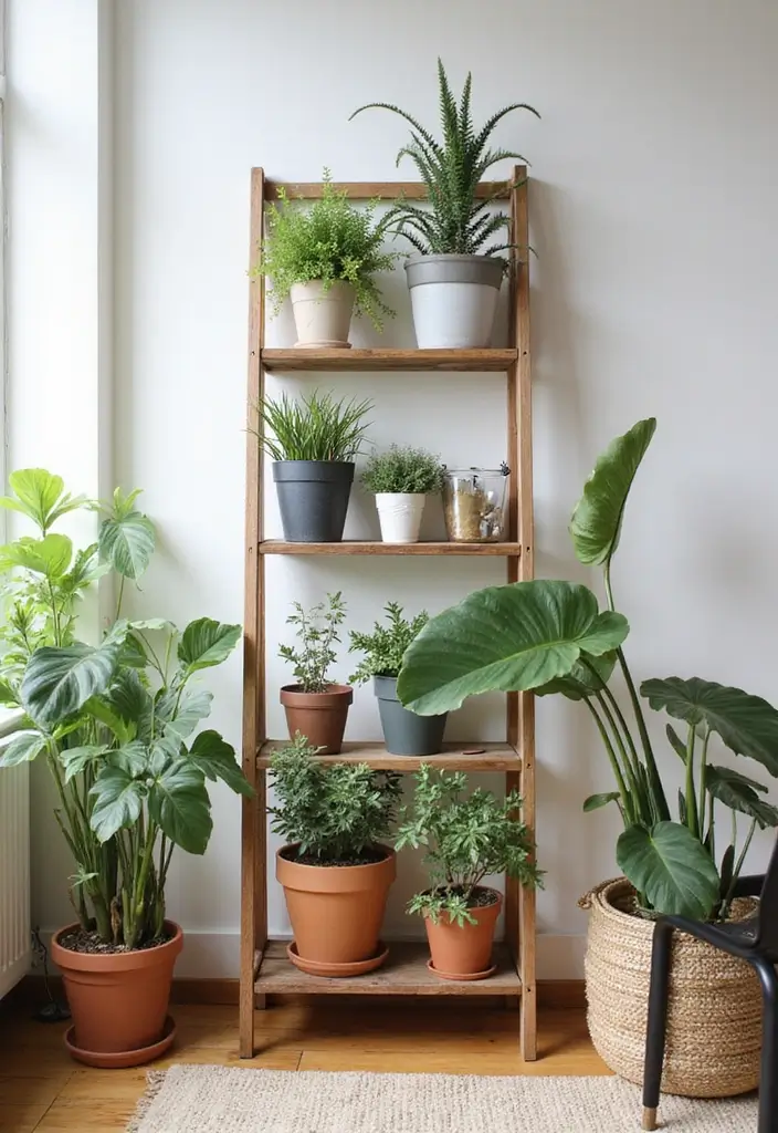 22 Office Shelving Ideas That Mix Storage & Style - 22. Plant Ladder Shelving
