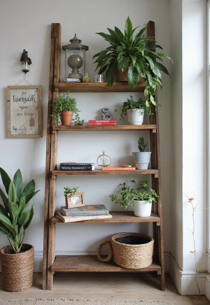 22 Office Shelving Ideas That Mix Storage & Style - 3. Vintage Ladder Shelf