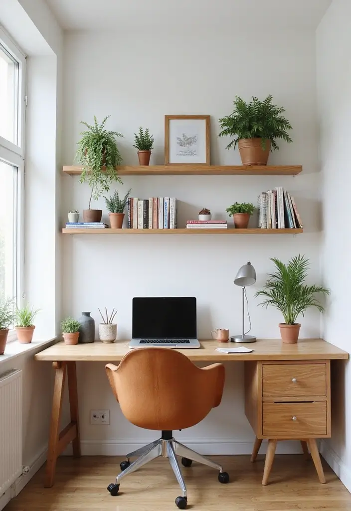 25 Cozy Home Office Ideas That Make Work Comfortable - 1. Floating Shelves for Storage