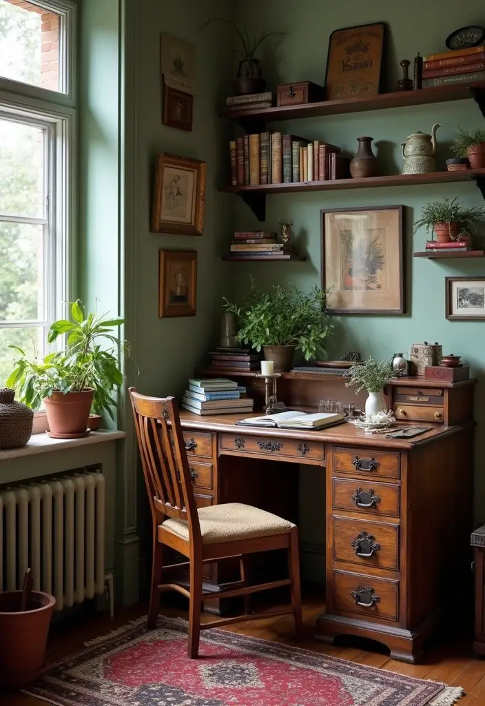 25 Cozy Home Office Ideas That Make Work Comfortable - 11. Vintage Finds