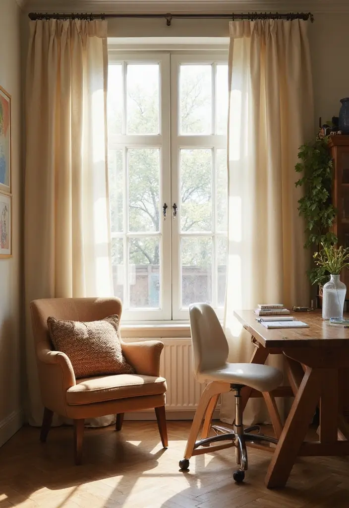25 Cozy Home Office Ideas That Make Work Comfortable - 24. Cozy Window Treatments
