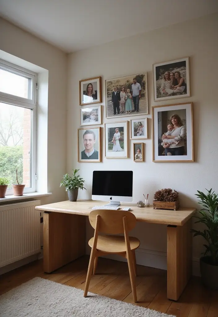 25 Cozy Home Office Ideas That Make Work Comfortable - 25. A Personal Touch with Photos