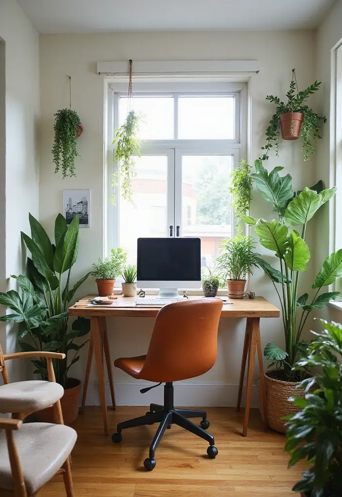25 Cozy Home Office Ideas That Make Work Comfortable - 5. Desk Plants for Freshness