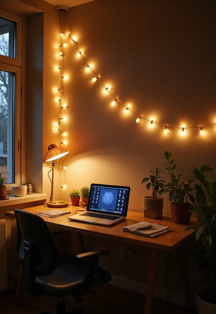 25 Cozy Home Office Ideas That Make Work Comfortable - 8. Layered Lighting