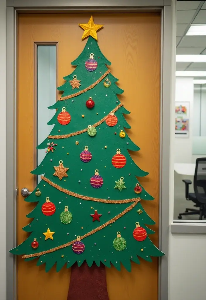 25 Creative Office Door Christmas Decoration Ideas for Remote Workspaces - 13. Christmas Tree Cutout