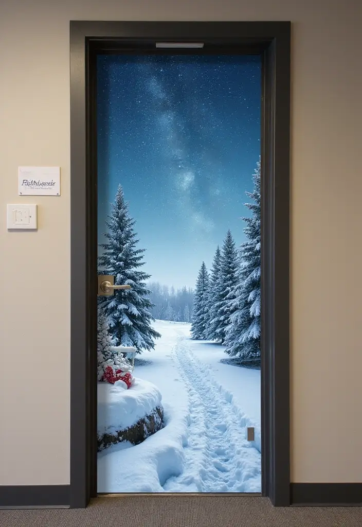 25 Creative Office Door Christmas Decoration Ideas for Remote Workspaces - 14. Themed Door Cover