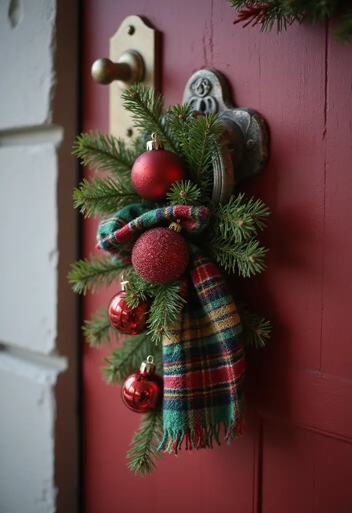 25 Creative Office Door Christmas Decoration Ideas for Remote Workspaces - 16. Holiday-Themed Door Handle Decor