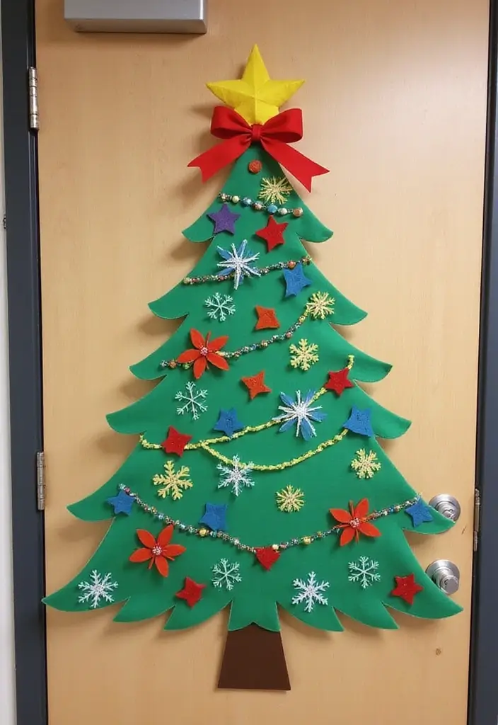 25 Creative Office Door Christmas Decoration Ideas for Remote Workspaces - 18. DIY Christmas Tree Banner