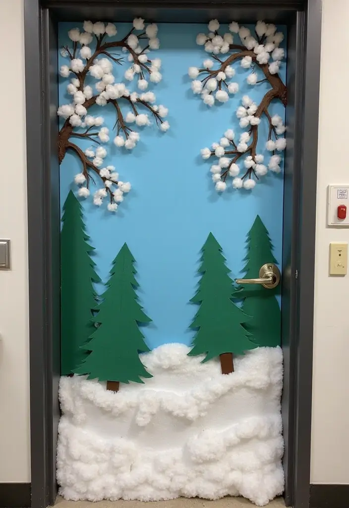 25 Creative Office Door Christmas Decoration Ideas for Remote Workspaces - 19. Winter Wonderland Scene