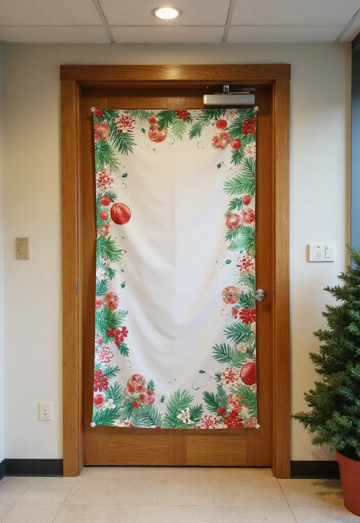 25 Creative Office Door Christmas Decoration Ideas for Remote Workspaces - 21. Holiday Themed Banners