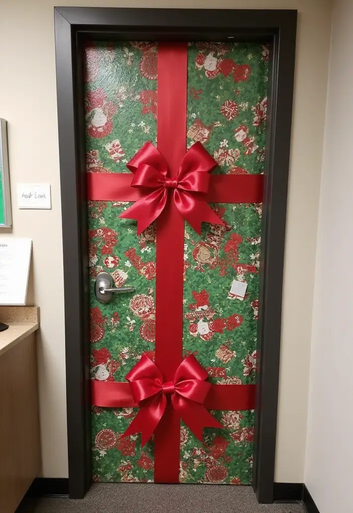 25 Creative Office Door Christmas Decoration Ideas for Remote Workspaces - 22. Themed Gift Wrap