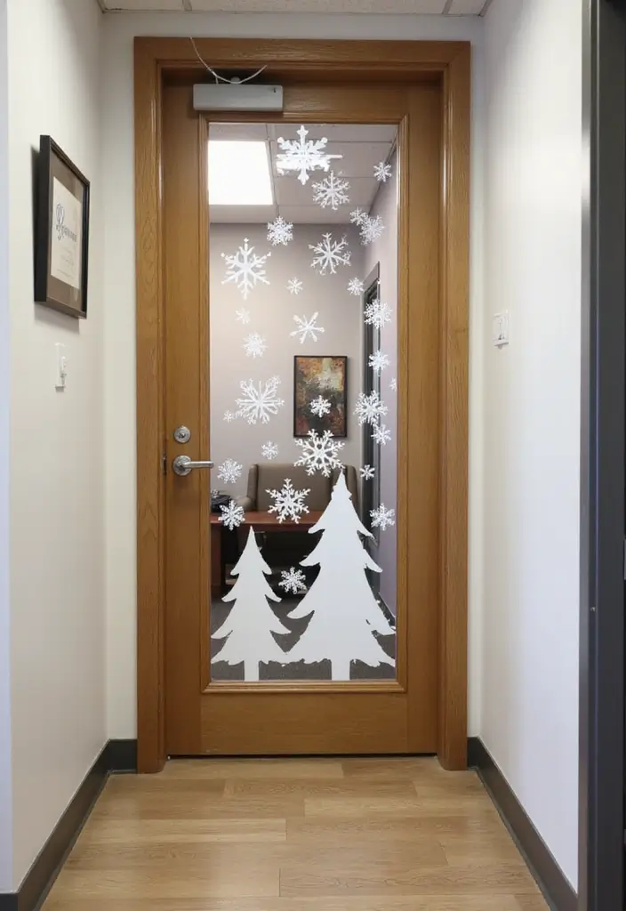25 Creative Office Door Christmas Decoration Ideas for Remote Workspaces - 23. Themed Seasonal Stencils