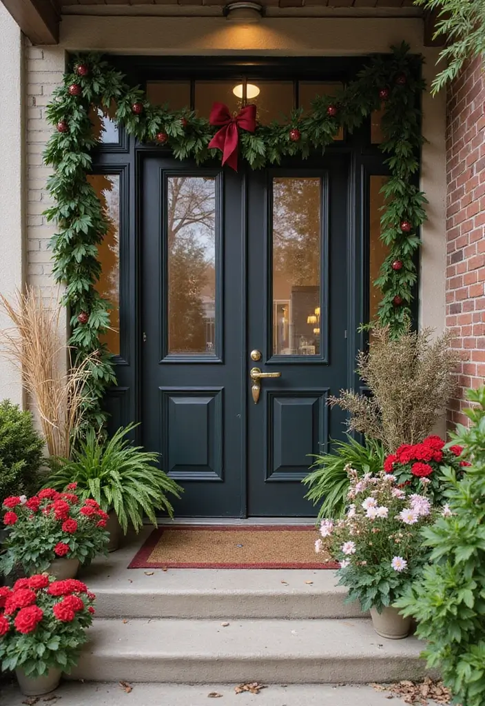 25 Creative Office Door Christmas Decoration Ideas for Remote Workspaces - 24. Seasonal Plant Decor