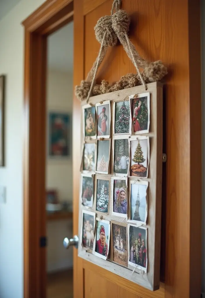 25 Creative Office Door Christmas Decoration Ideas for Remote Workspaces - 25. Festive Photo Frame
