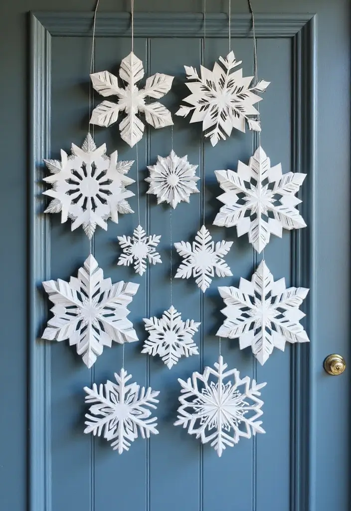 25 Creative Office Door Christmas Decoration Ideas for Remote Workspaces - 3. DIY Snowflakes