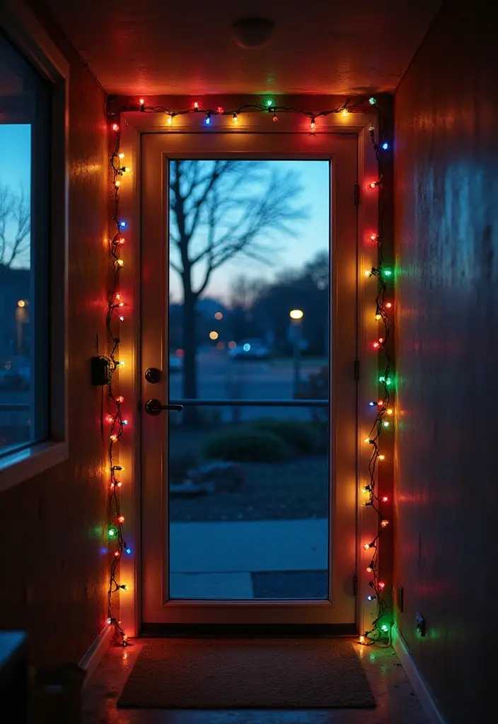 25 Creative Office Door Christmas Decoration Ideas for Remote Workspaces - 6. Lights Galore