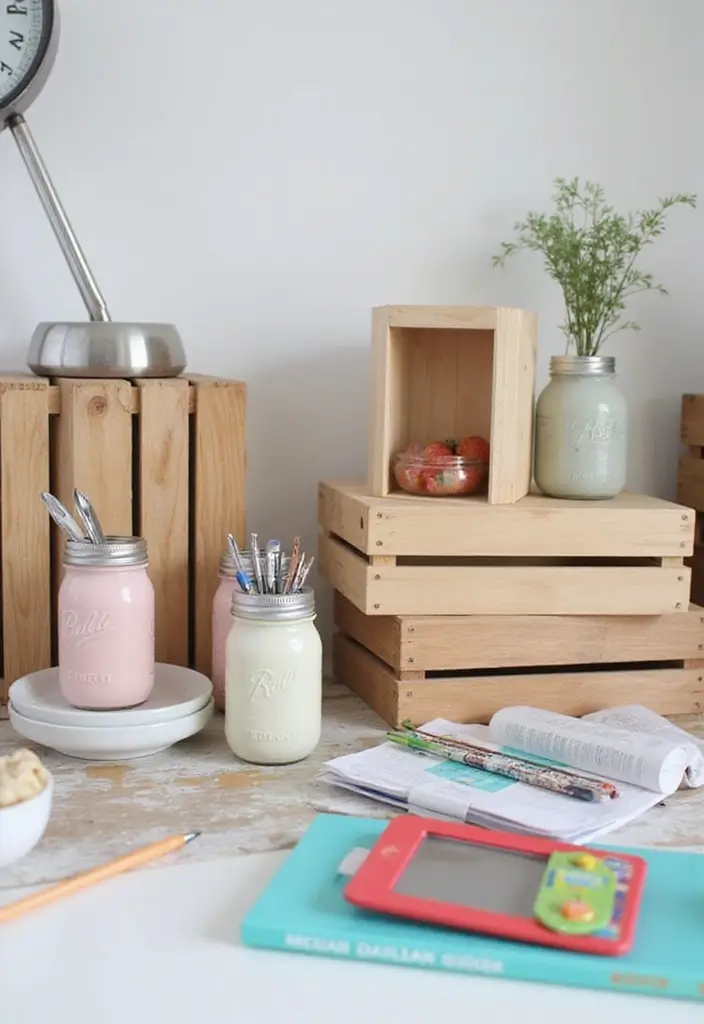 25 Desk Office Ideas That Upgrade Your Workspace - 2. Upcycled Desk Accessories