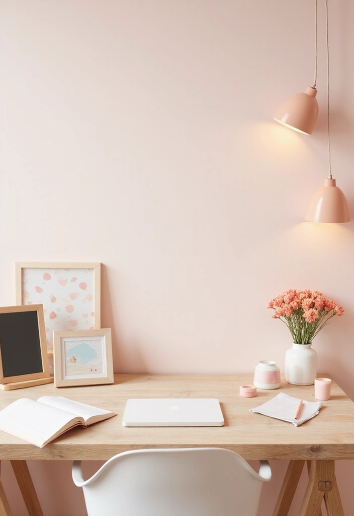 25 Home Office Desk Ideas That Look Stylish & Smart - 12. Soft Pastel Accents