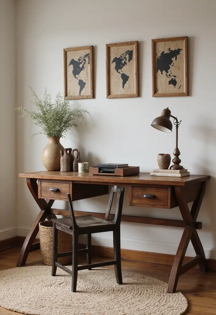 25 Home Office Desk Ideas That Look Stylish & Smart - 16. Rustic Farmhouse Desk