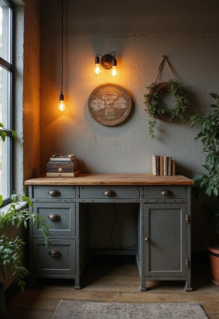 25 Home Office Desk Ideas That Look Stylish & Smart - 2. Industrial Chic Vibe
