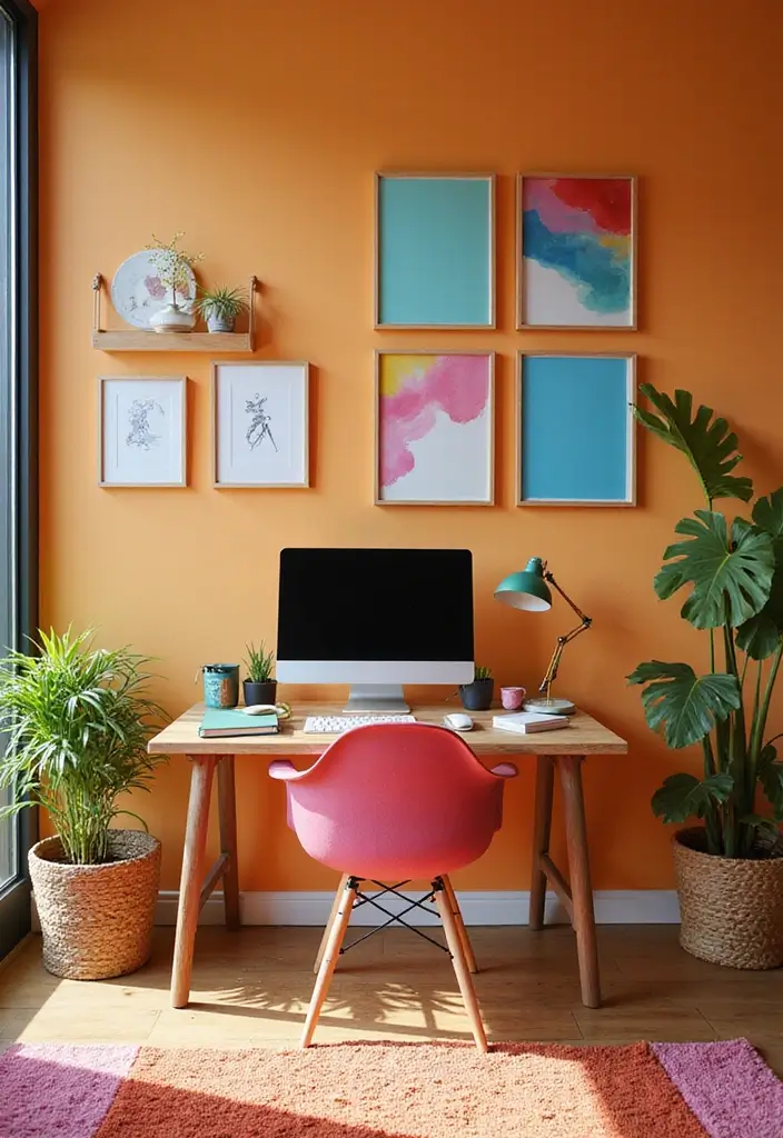 25 Home Office Desk Ideas That Look Stylish & Smart - 6. Bold Color Palette