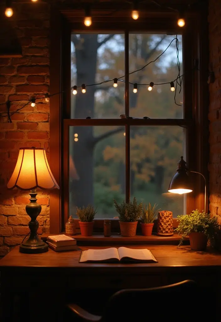 25 Rustic Office Ideas That Feel Warm & Inviting - 10. Cozy Lighting