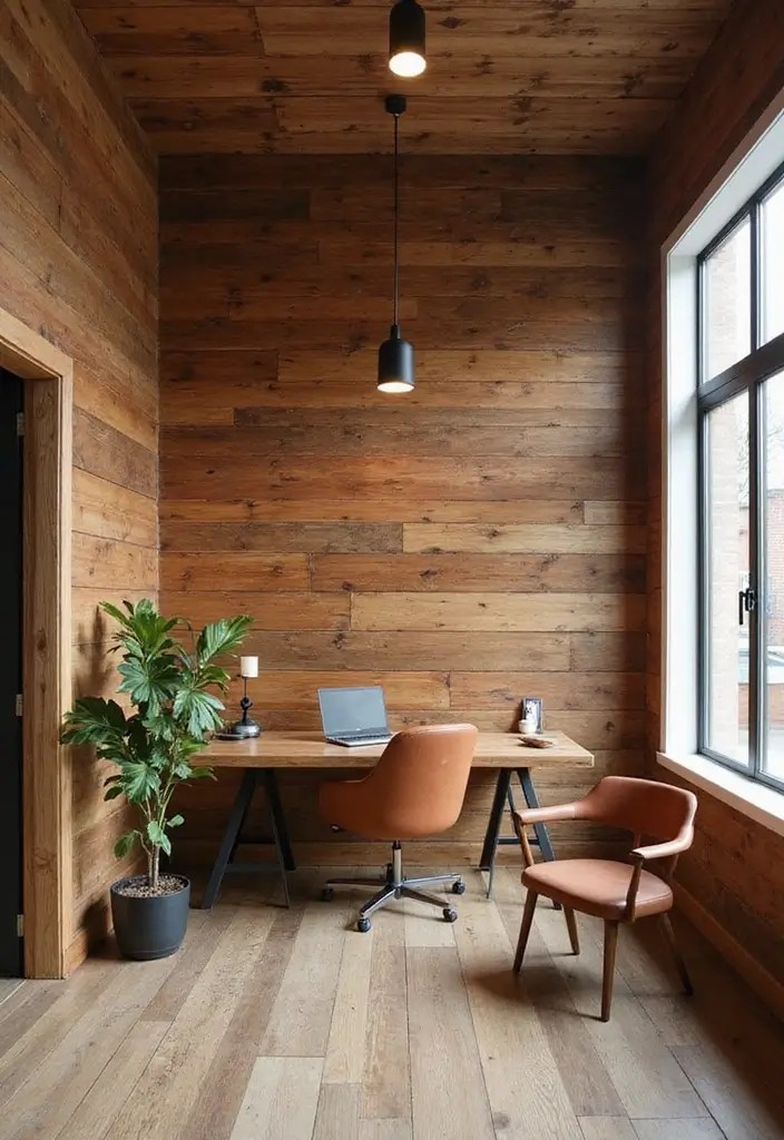 25 Rustic Office Ideas That Feel Warm & Inviting - 11. Rustic Wall Paneling