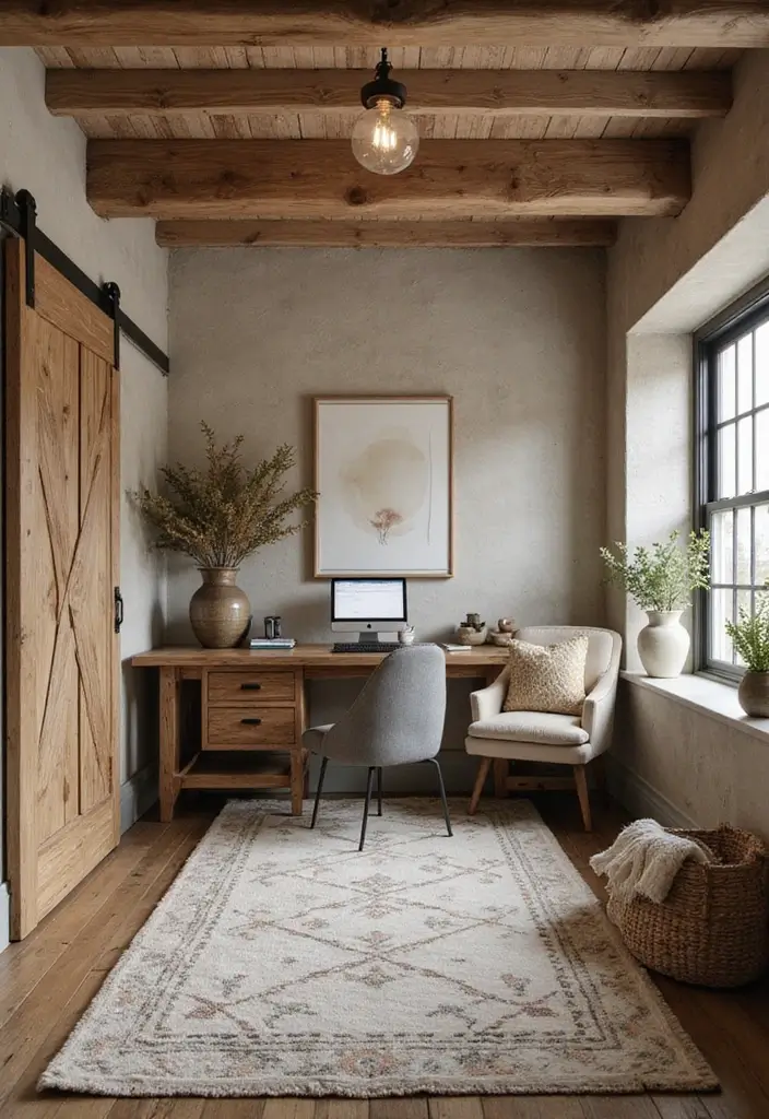 25 Rustic Office Ideas That Feel Warm & Inviting - 16. A Touch of Farmhouse Style
