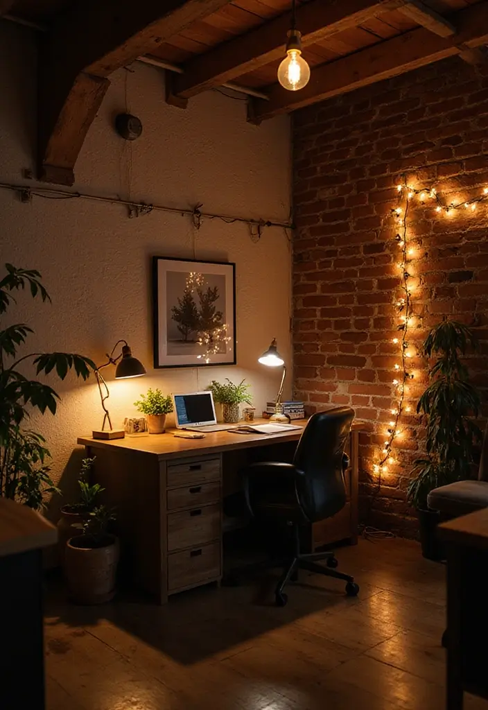 25 Rustic Office Ideas That Feel Warm & Inviting - 18. Layered Lighting