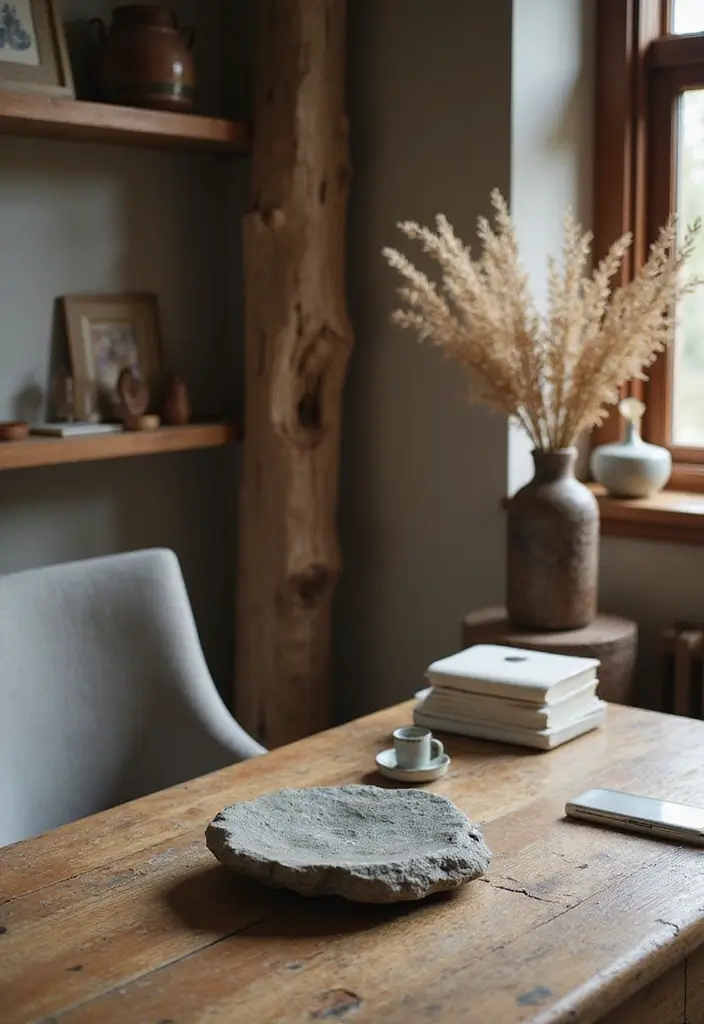 25 Rustic Office Ideas That Feel Warm & Inviting - 19. Natural Decor Elements