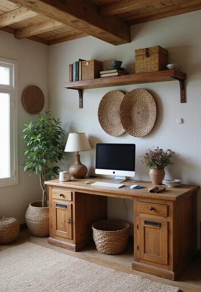 25 Rustic Office Ideas That Feel Warm & Inviting - 21. Decorative Storage Solutions