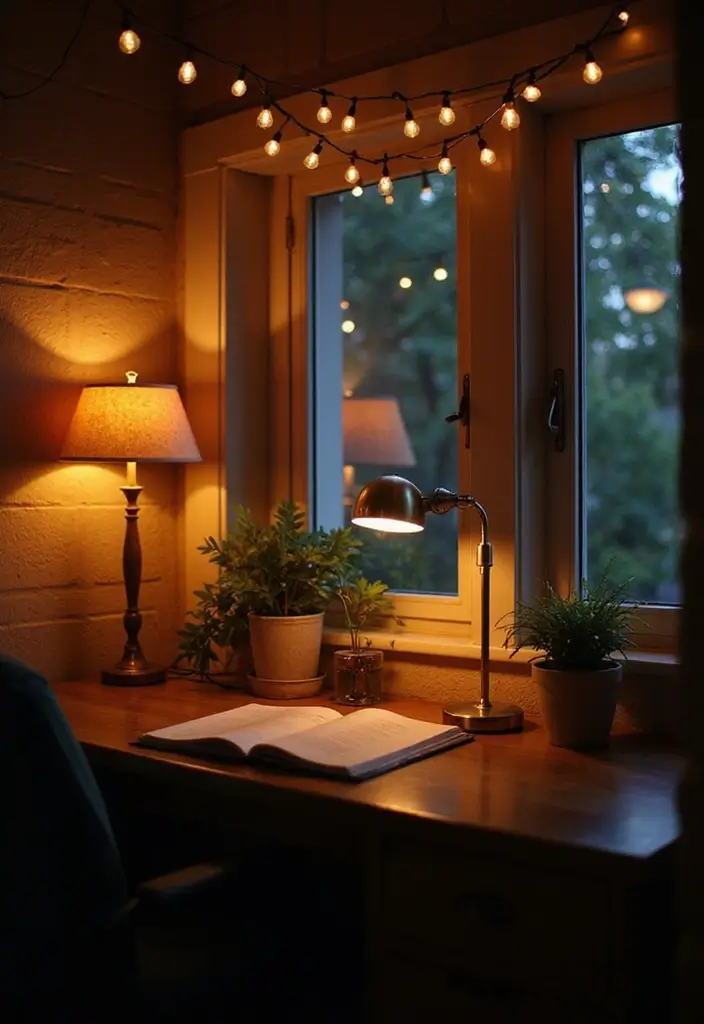 25 Small Office Decorating Ideas That Maximize Style - 8. Cozy Lighting Options
