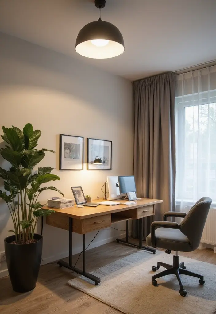 30+ Modern Home Office Designs That Wow - 21. Sustainable Lighting Solutions