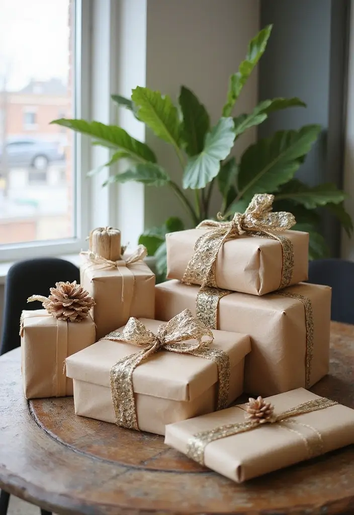 30+ Office Christmas Decorations That Spark Holiday Cheer - 25. Eco-Friendly Gift Wrapping Station