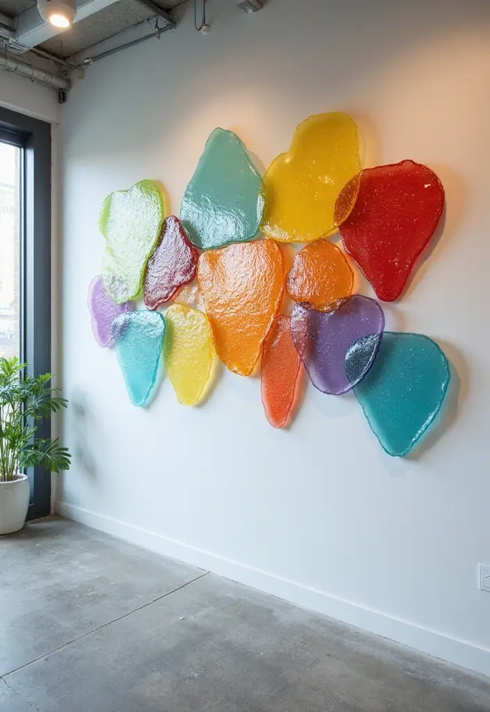 30+ Office Wall Decor Ideas That Inspire Creativity - 16. Recycled Glass Art