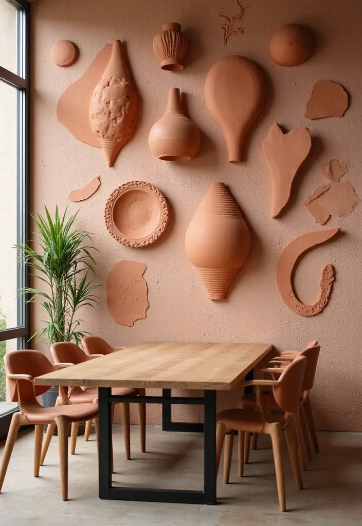 30+ Office Wall Decor Ideas That Inspire Creativity - 18. Terracotta Clay Art