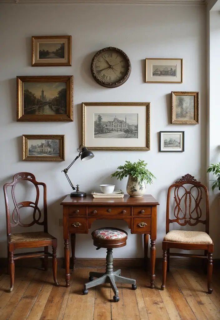 30+ Office Wall Decor Ideas That Inspire Creativity - 29. Vintage Furniture as Decor