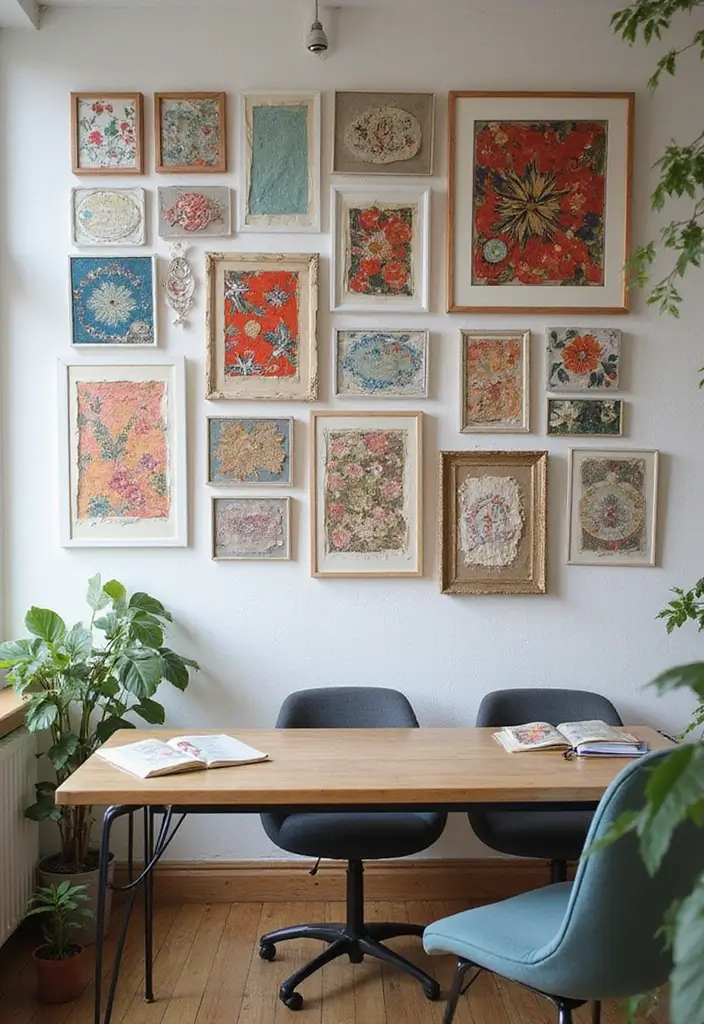 30+ Office Wall Decor Ideas That Inspire Creativity - 3. Upcycled Artwork