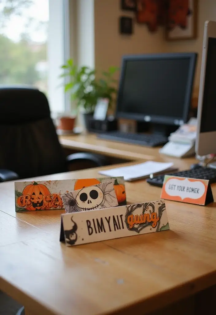 20 Halloween Office Decor Ideas That Are Spooky & Fun - 19. Festive Name Tags