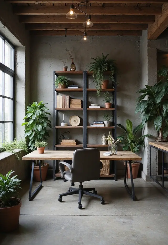 15 Man Cave Office Ideas for the Ultimate Escape - 1. Industrial Chic with Raw Materials