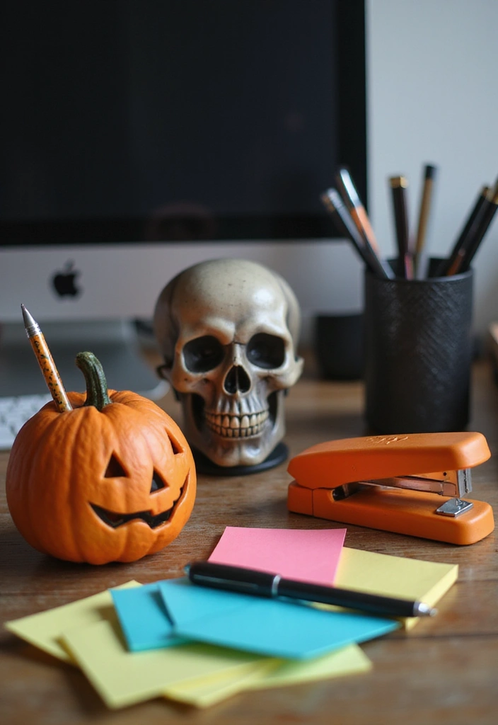 20 Halloween Office Decor Ideas That Are Spooky & Fun - 5. Festive Desk Accessories