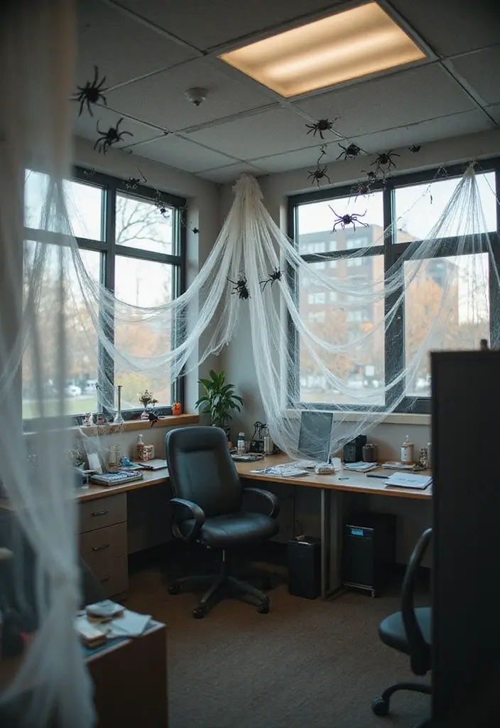 20 Halloween Office Decor Ideas That Are Spooky & Fun - 3. Cobweb Clusters