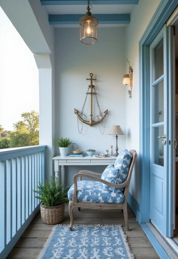 30 Balcony Office Setups for Tiny Apartments (Yes, It’s Possible) - 13. Nautical Nook