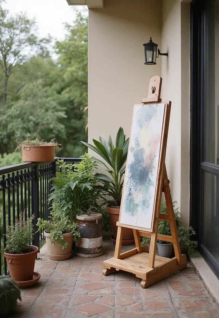 30 Balcony Office Setups for Tiny Apartments (Yes, It’s Possible) - 14. Artistic Retreat